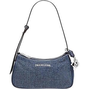 True Religion Shoulder Bag, Sparkle Studded Zip Top Purse with Logo Hardware and Adjustable Strap, Dark Denim | Sparkle Studded Zip Top Purse with Logo Hardware and Adjustable Strap