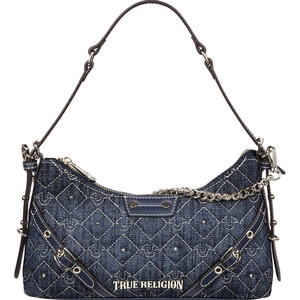 True Religion Shoulder Bag, Studded Chain Purse with Quilted Horseshoe Stitching, Detachable Handle and Gold Hardware, Dark Denim | Studded Chain Purse with Quilted Horseshoe Stitching, Detachable Handle and Gold Hardware