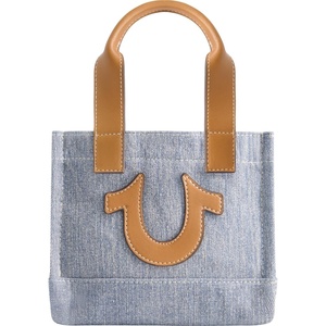 True Religion Tote Bag, Women’s Mini Travel Shoulder Bag with Adjustable Strap and Horseshoe Logo(Blue)