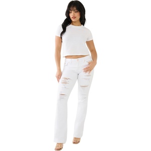 True Religion Women’s Becca Boot Cut Destroyed Jean(Optic White)