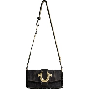 True Religion Women’s Crossbody Bag, Black | Mini Adjustable Shoulder Handbag Flap Purse with Logo Strap