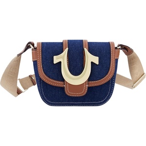 True Religion Women’s Crossbody Bag, Denim Flap Adjustable Shoulder Handbag with Horseshoe Logo(Dark Denim)