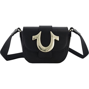 True Religion Women’s Crossbody Bag, Flap Adjustable Shoulder Handbag with Horseshoe Logo(Black)