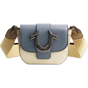 True Religion Women’s Crossbody Bag, Mini Flap Adjustable Shoulder Handbag Purse with Horseshoe Logo(Blue)