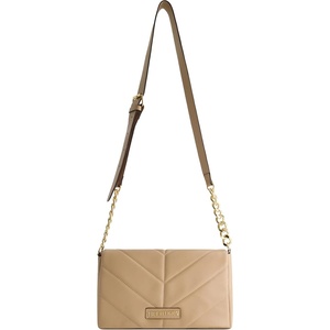 True Religion Women’s Crossbody Bag Purse, Quilted Logo Flap Shoulder Handbag with Adjustable Chain Strap(Camel)