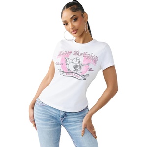 True Religion Women’s Crystal Classic Crew Neck Tee | Soft Cotton(Optic White)