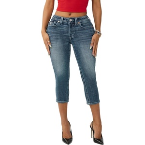 True Religion Women’s Jennie Mid Rise Skinny Capri Jeans – Medium Wash Denim with Flap Pockets, Split Hem – Blue Radiance, 34 | Medium Wash Denim with Flap Pockets, Split Hem(Blue Radiance)