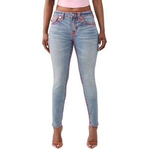True Religion Women’s Jennie Mid Rise Skinny Jeans | Skinny Fit, Super T Flap Pocket, Cotton Blend(Marina Fog)