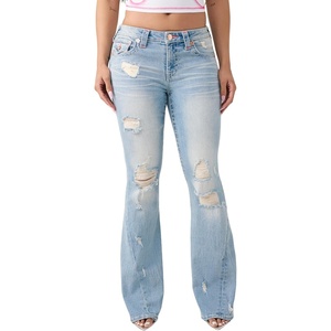 True Religion Women’s Joey MR Flare Big T Flap Jeans – Flare Silhouette, Premium Stretch Denim, Trendy Fit(Hazy Wink W Destroy)