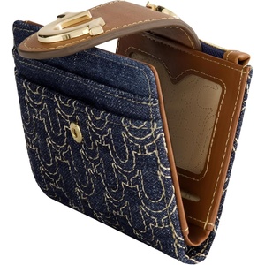 True Religion Women’s Mini Wallet, Dark Denim, One Size | Horseshoe Logo Small Compact Clutch Purse