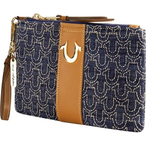True Religion Women’s Mini Wallet, Dark Denim, One Size | Small Compact Quilted Clutch Pouch with Wrist Strap