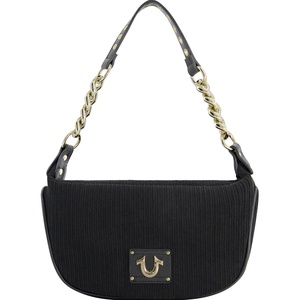True Religion Women’s Shoulder Bag Purse, Corduroy Hobo Handbag with Chain Strap(Black)