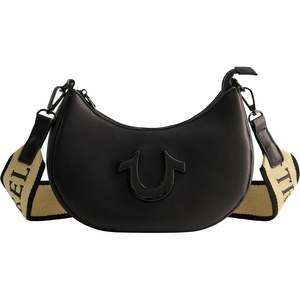 True Religion Women’s Shoulder Bag Purse, Crescent Hobo Handbag with Adjustable Removable Strap and Horseshoe Logo(Black)
