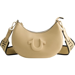 True Religion Women’s Shoulder Bag Purse, Crescent Hobo Handbag with Adjustable Removable Strap and Horseshoe Logo(Camel)
