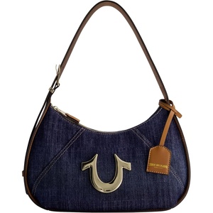 True Religion Women’s Shoulder Bag Purse, Hobo Handbag with Adjustable Strap and Metal Horseshoe Logo, Dark Denim | Hobo Handbag with Adjustable Strap and Metal Horseshoe Logo