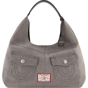 True Religion Women’s Shoulder Bag Purse, Hobo Handbag with Front Pockets(Grey)