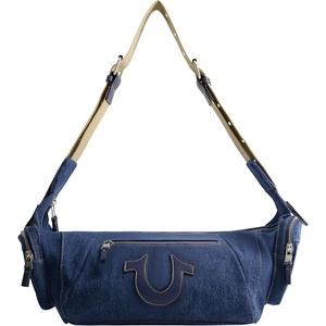 True Religion Women’s Shoulder Bag Purse, Slouchy Hobo Handbag with Adjustable Strap and Horseshoe Logo(Dark Denim)