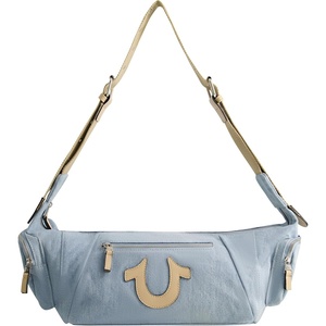 True Religion Women’s Shoulder Bag Purse, Slouchy Hobo Handbag with Adjustable Strap and Horseshoe Logo(Light Blue)