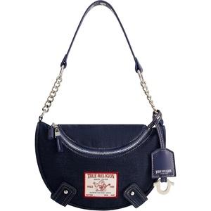 True Religion Women’s Shoulder Bag Purse, Small Hobo Handbag with Chain Handle, Denim