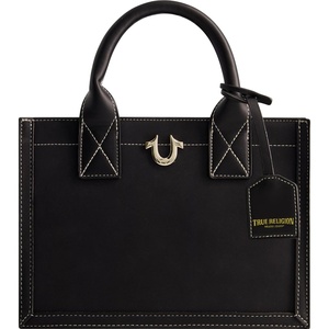 True Religion Women’s Tote Bag, Faux Suede Medium Travel Purse Handbag with Adjustable Shoulder Strap and Horseshoe Logo(Black)