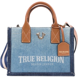 True Religion Women’s Tote Bag, Medium Travel Purse Handbag with Adjustable Shoulder Strap and Horseshoe Logo(Light Blue)