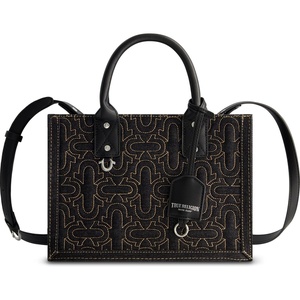 True Religion Women’s Tote Bag, Quilted Horseshoe Travel Shoulder Handbag with Adjustable Crossbody Strap(Denim)