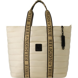 True Religion Women’s Tote Bag, Quilted Nylon Travel Purse Handbag(Ivory)
