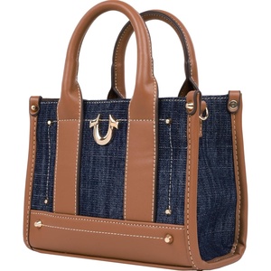 True Religion Women’s True Religion Mini Tote Bag With Logo Strap, Structured Casual Purse With Top Handles and Crossbody(Dark Denim)