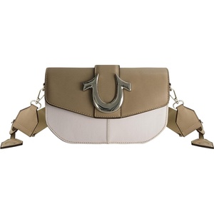 True Religion Women’s True Religion Saddle Bag, Women’s Denim and Faux Leather Crossbody Purse With Adjustable Shoulder Strap(Taupe)