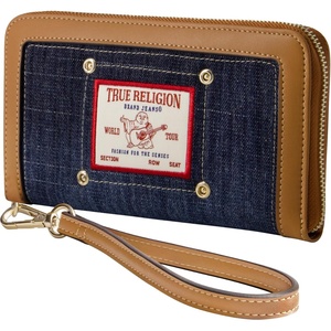 True Religion Women’s Zip-Around Mini Wallet with, Dark Denim, One Size | Compact profile with multiple card slots for everyday carry.