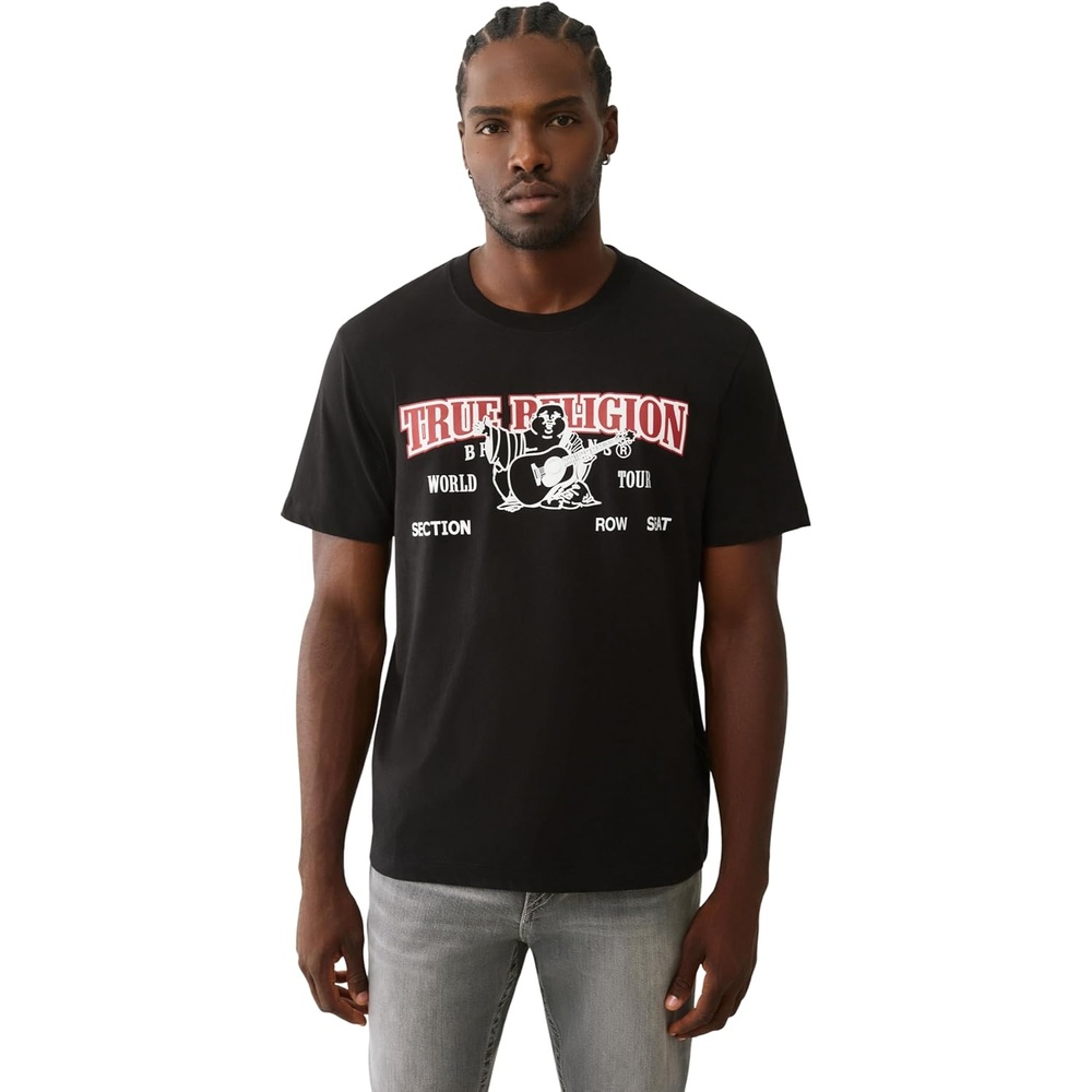 image:imageTrue Religion Buddha Arch Logo TShirt for Men  100 Cotton Graphic Tee with Front amp Back Print Short SleeveJet Black