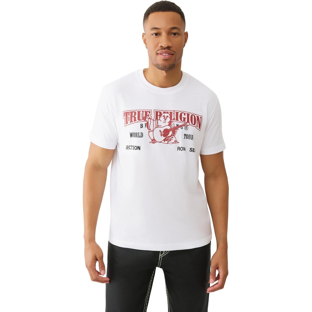 image:imageTrue Religion Buddha Arch Logo TShirt for Men  100 Cotton Graphic Tee with Front amp Back Print Short SleeveOptic White