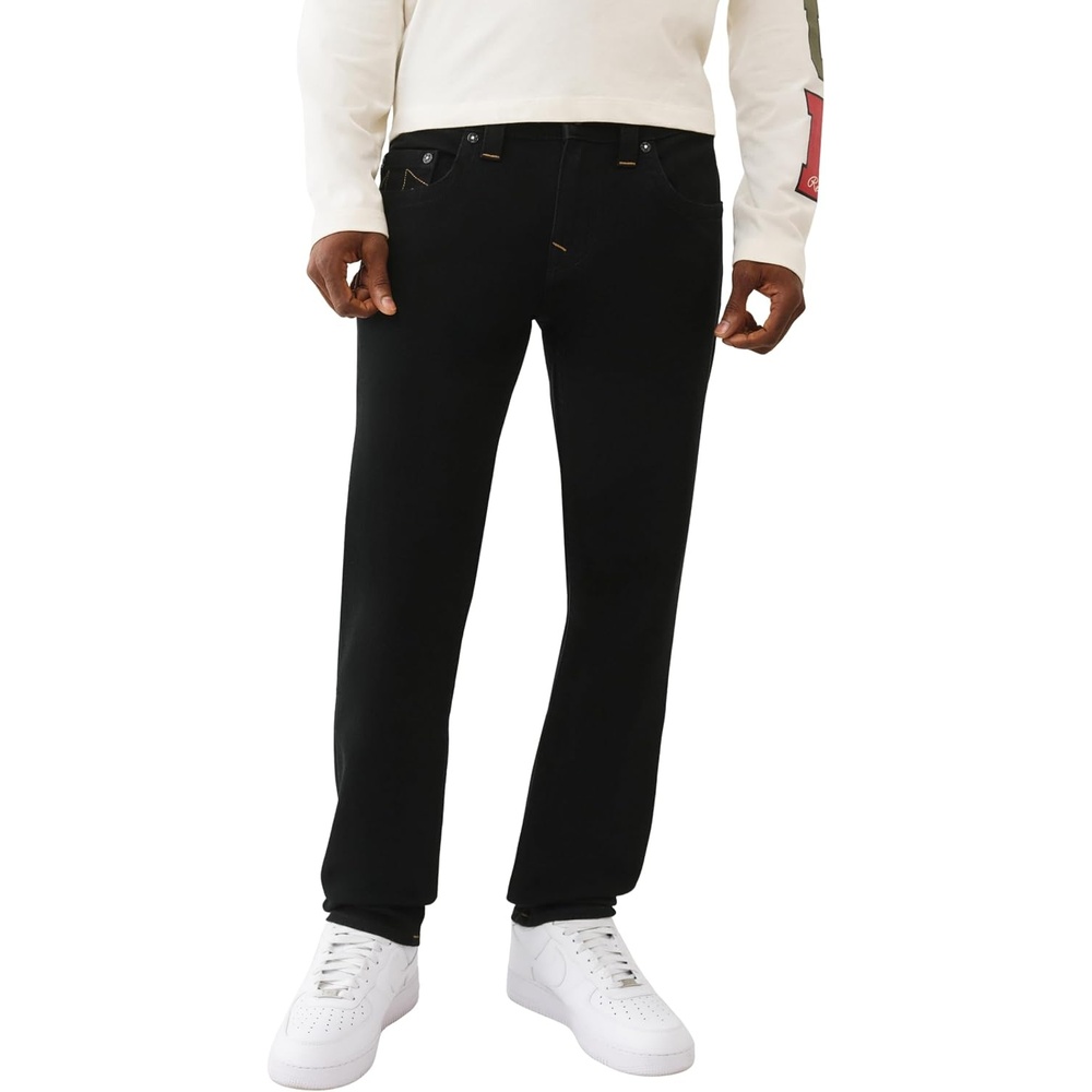 image:imageTrue Religion Geno SN No Flap Jeans for Men  32  Black Denim Pants with Big T Stitching amp Horseshoe Detail