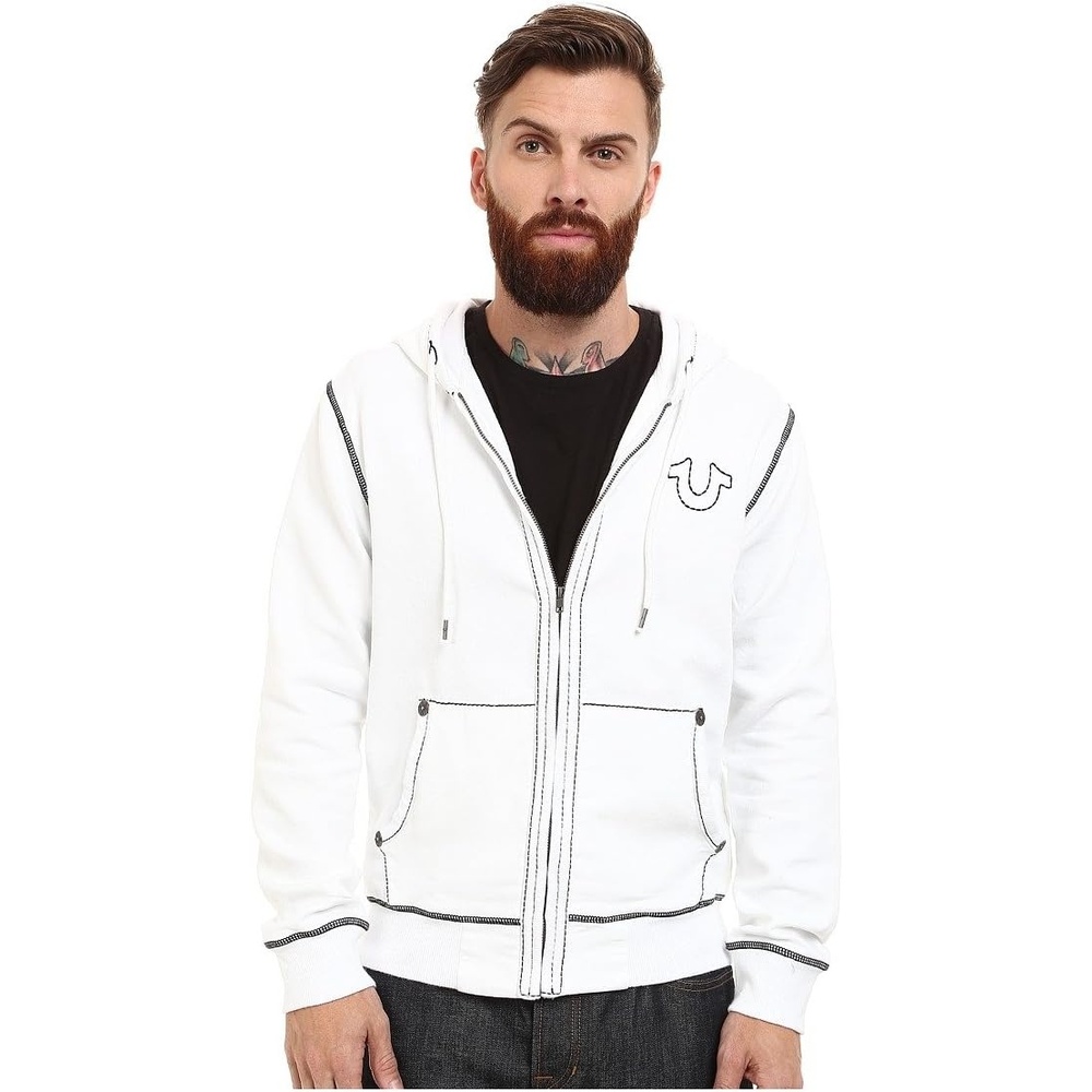 image:imageTrue Religion Mens Big T Stitch Hoodie SweatshirtOptic White