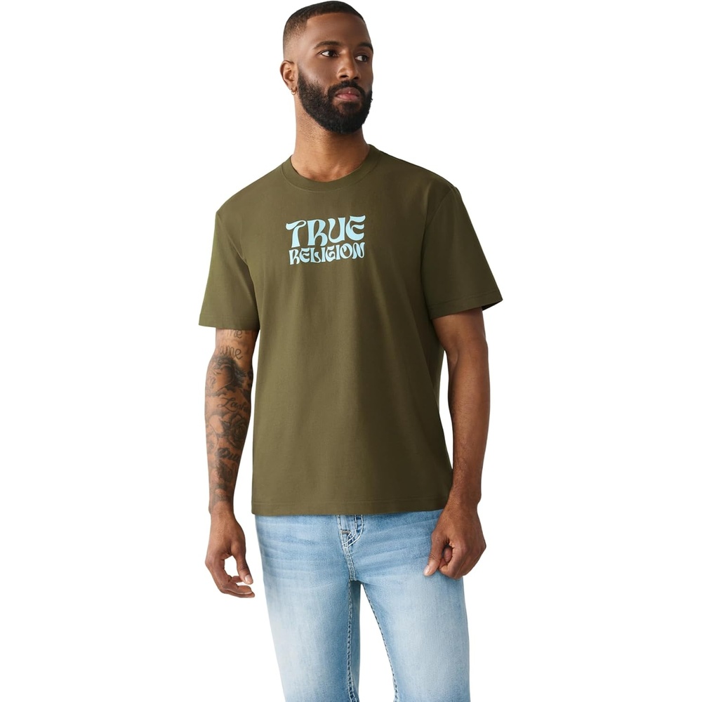 image:imageTrue Religion Mens Buddha Logo Tee  Felt Horseshoe  Buddha Graphic Premium CottonCapers Green