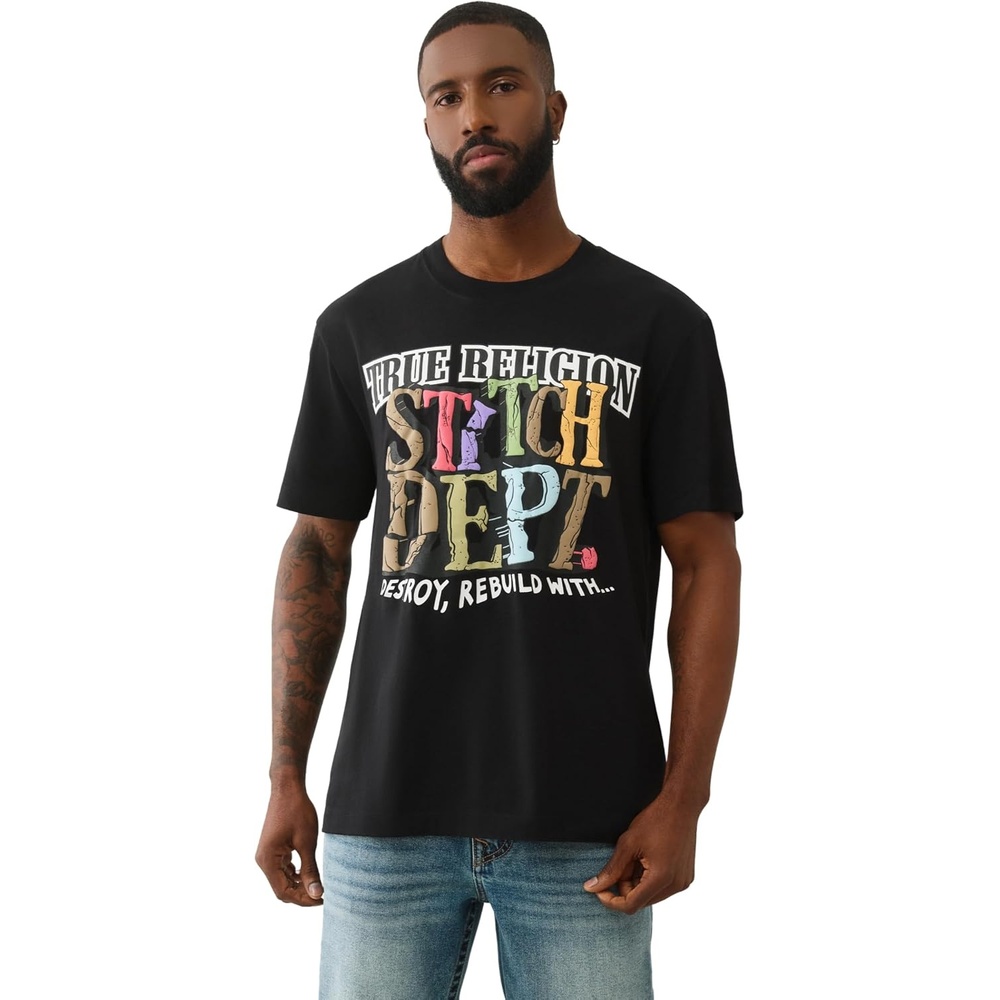 image:imageTrue Religion Mens Denim Dreams Tee  Short Sleeve Crewneck TShirt for MenJet Black