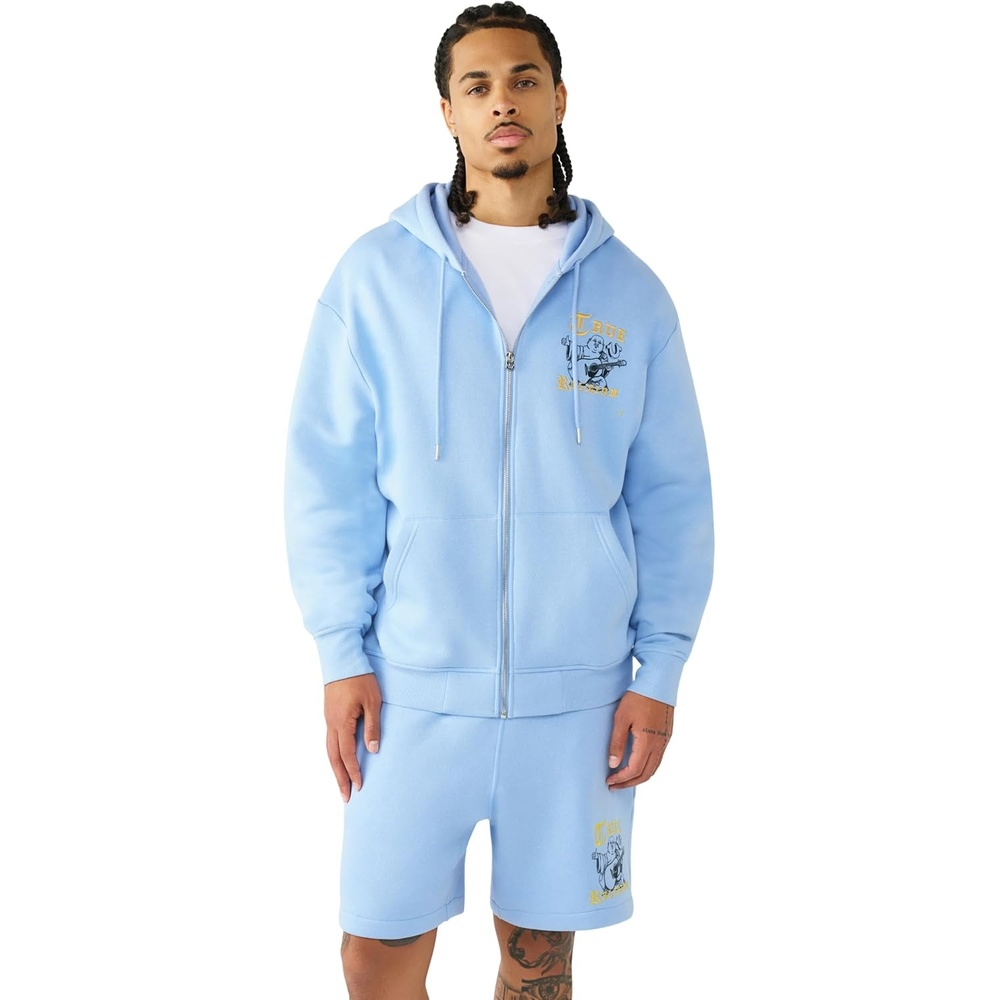 image:imageTrue Religion Mens Logo Zip Hoodie  Cotton Blend Sweatshirt Full Zip Comfortable amp Warm FitBlue Bell