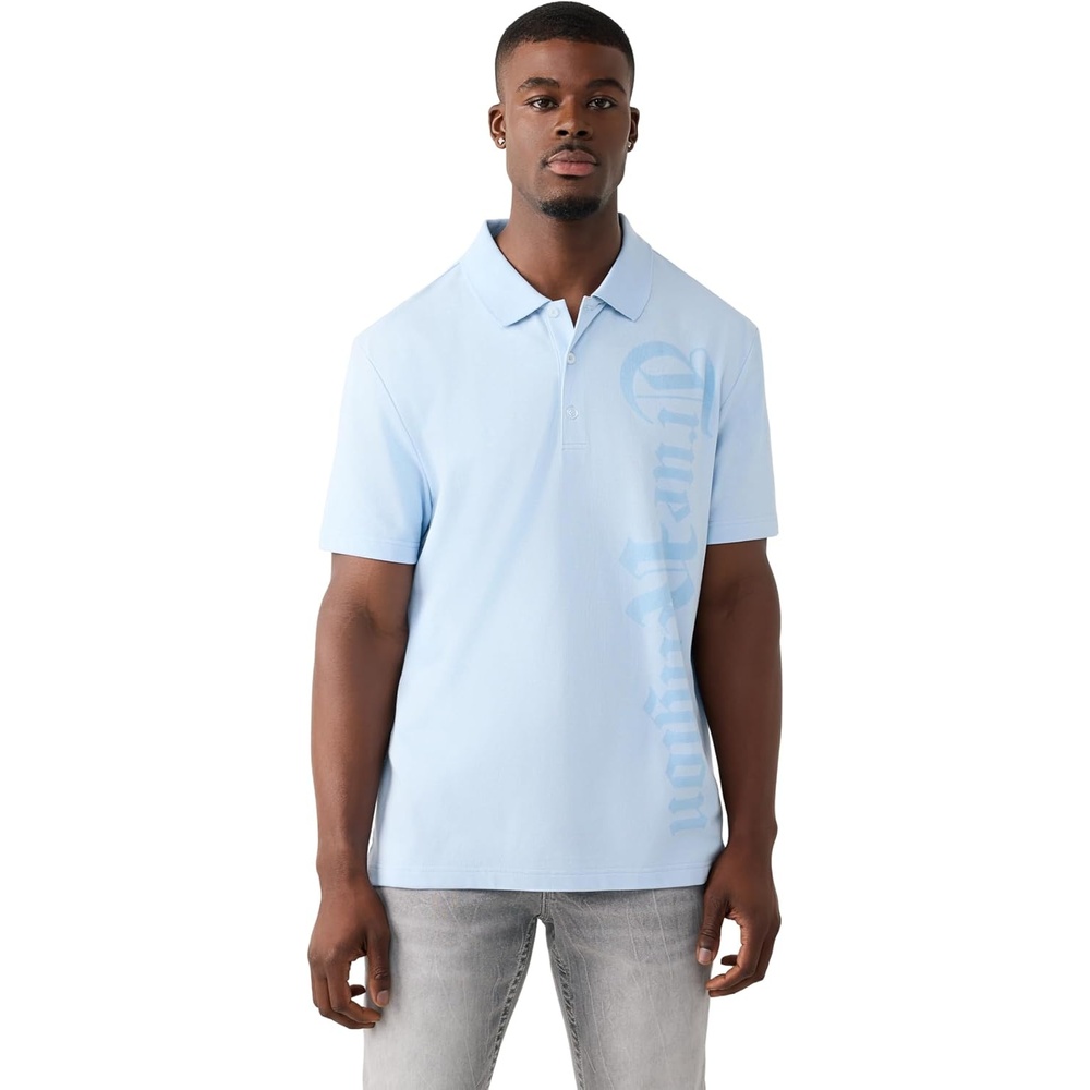 image:imageTrue Religion Mens Old English TR Pique Polo  100 Cotton Comfortable Fit Lightweight FeelBlue Bell