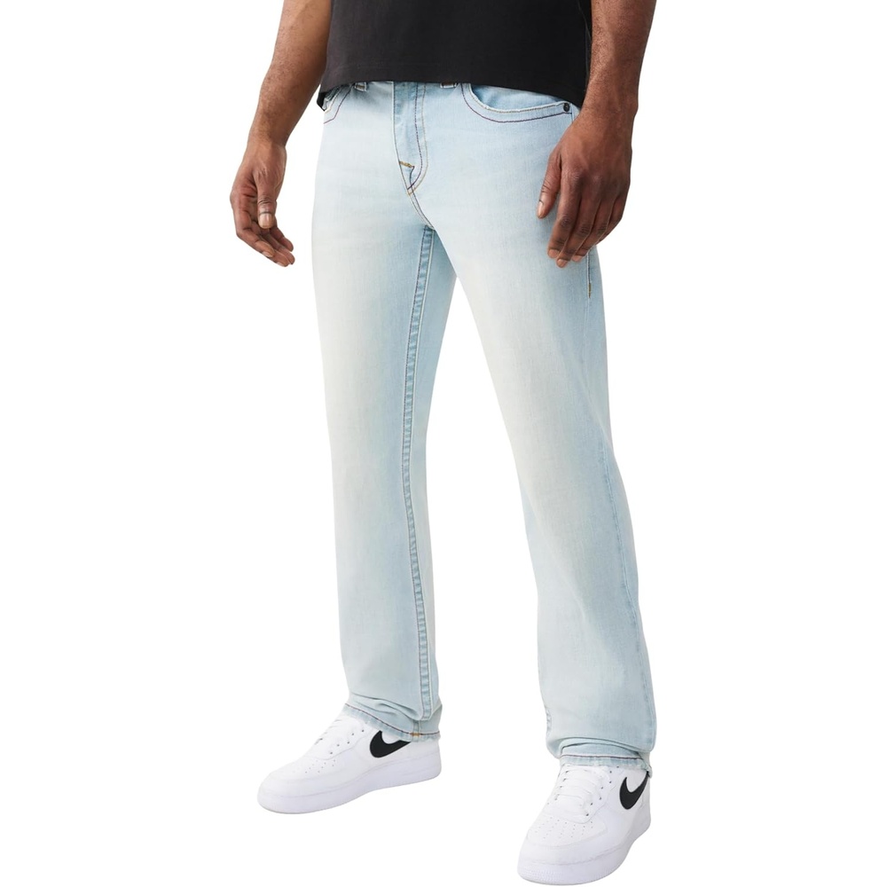 image:imageTrue Religion Mens Ricky Flap Straight Jean 34  Light Wash Horseshoe Detailing Slim Fit