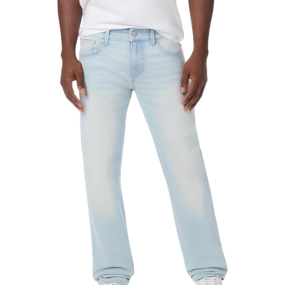 image:imageTrue Religion Mens Ricky Skinny No Flap Straight Jeans  Cotton Blend Straight Fit Signature StitchingLight Rainwater Wash