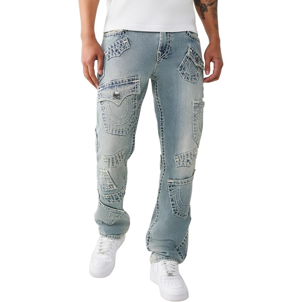 image:imageTrue Religion Mens Ricky Super T Flap Straight Jean 34  TwoTone Stitching Horseshoe Detail