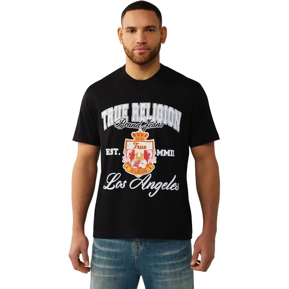 image:imageTrue Religion Mens SS HS Pennants Tee  Short Sleeve Crew NeckJet Black