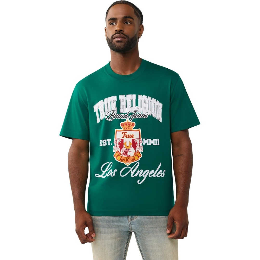 image:imageTrue Religion Mens SS HS Pennants Tee  Short Sleeve Crew NeckUltra Marine Green