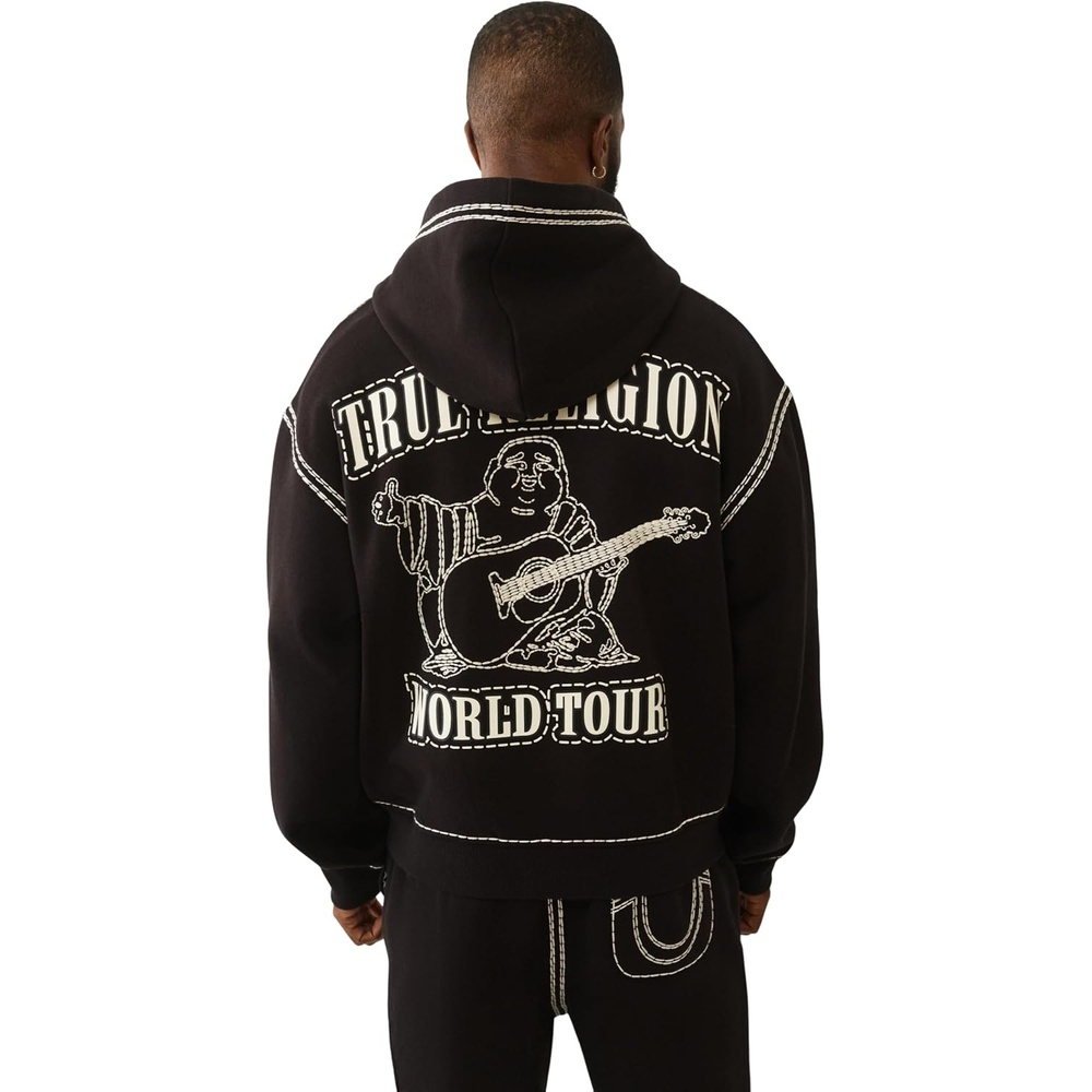 image:imageTrue Religion Mens Super QT Cinched Zip Up Hoodie  Hoodies for Men  Zip Up Hoodie Men  Mens Sweatshirts