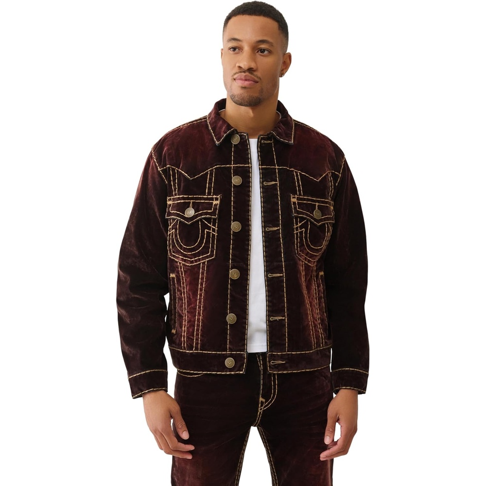 image:imageTrue Religion Mens Super T Oversized Velvet Jacket  Jackets for Men  Denim Jacket Men  Jean Jacket Men  Brown Velvet