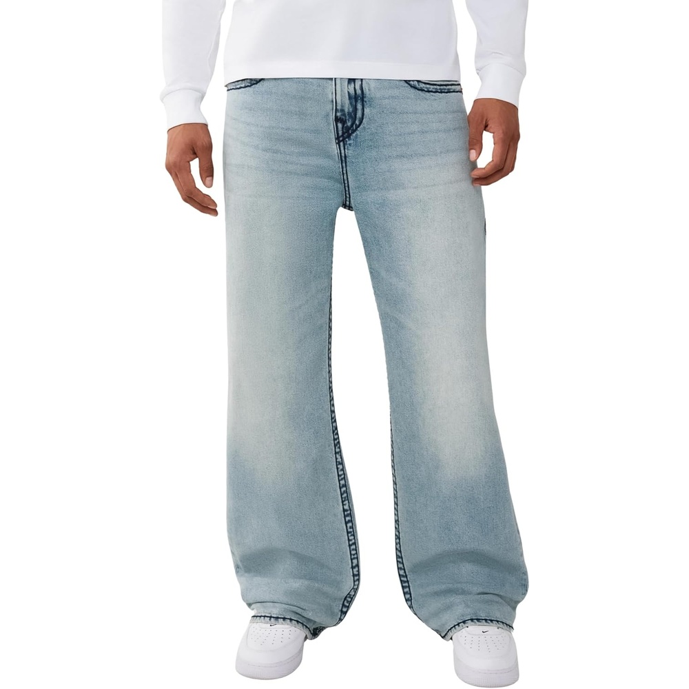 image:imageTrue Religion Mens Vinny Super T Relaxed Jean 34  Acid Wash  Super T Stitching Horseshoe Detailing