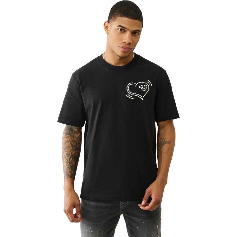 image:imageTrue Religion SS Puff Cat Tee  Mens Crewneck Short Sleeve Graphic Premium Cotton TeeJet Black