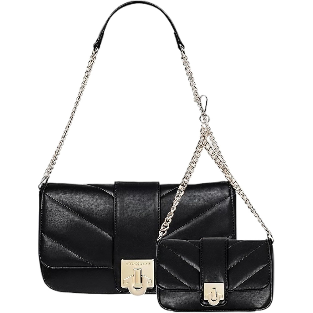 image:imageTrue Religion Shoulder Bag Black  Quilted Flap Purse with Logo Clasp Gold Chain Straps and Matching Mini Bag