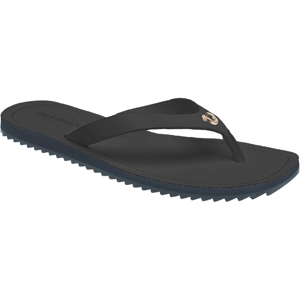 image:imageTrue Religion Womens Flip Flop Sandals  Lightweight Rubber Sole with Iconic Logo DetailBlack
