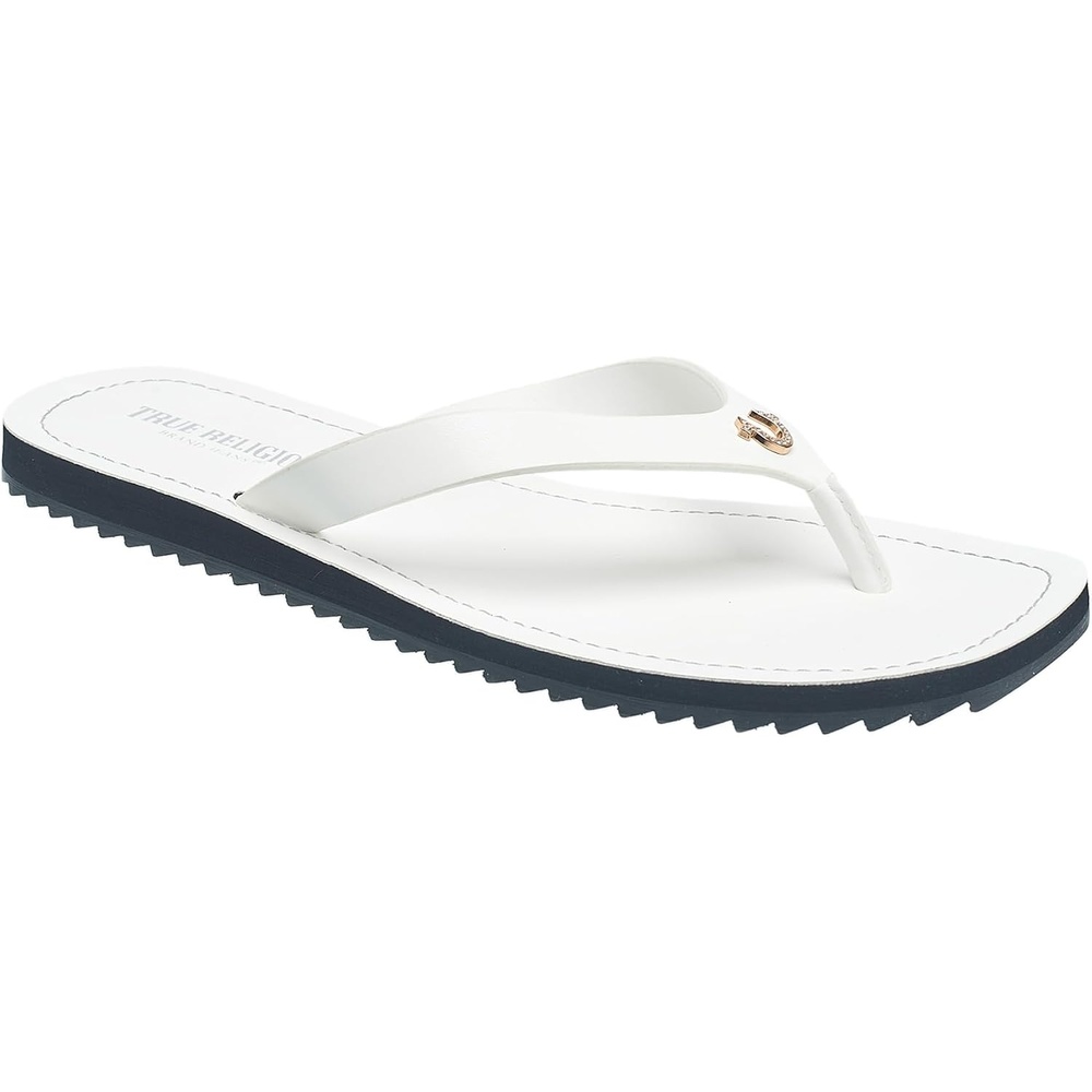 image:imageTrue Religion Womens Flip Flop Sandals  Lightweight Rubber Sole with Iconic Logo DetailWhite
